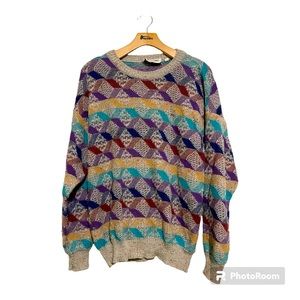Vintage Pronto Uomo Sweater Mens XL Geometric Made In Italy Coogie Style